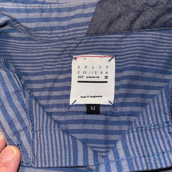 Split Co USA Men’s Button Down Short Sleeve Shirt Size Medium Blue Gray - Picture 5 of 7